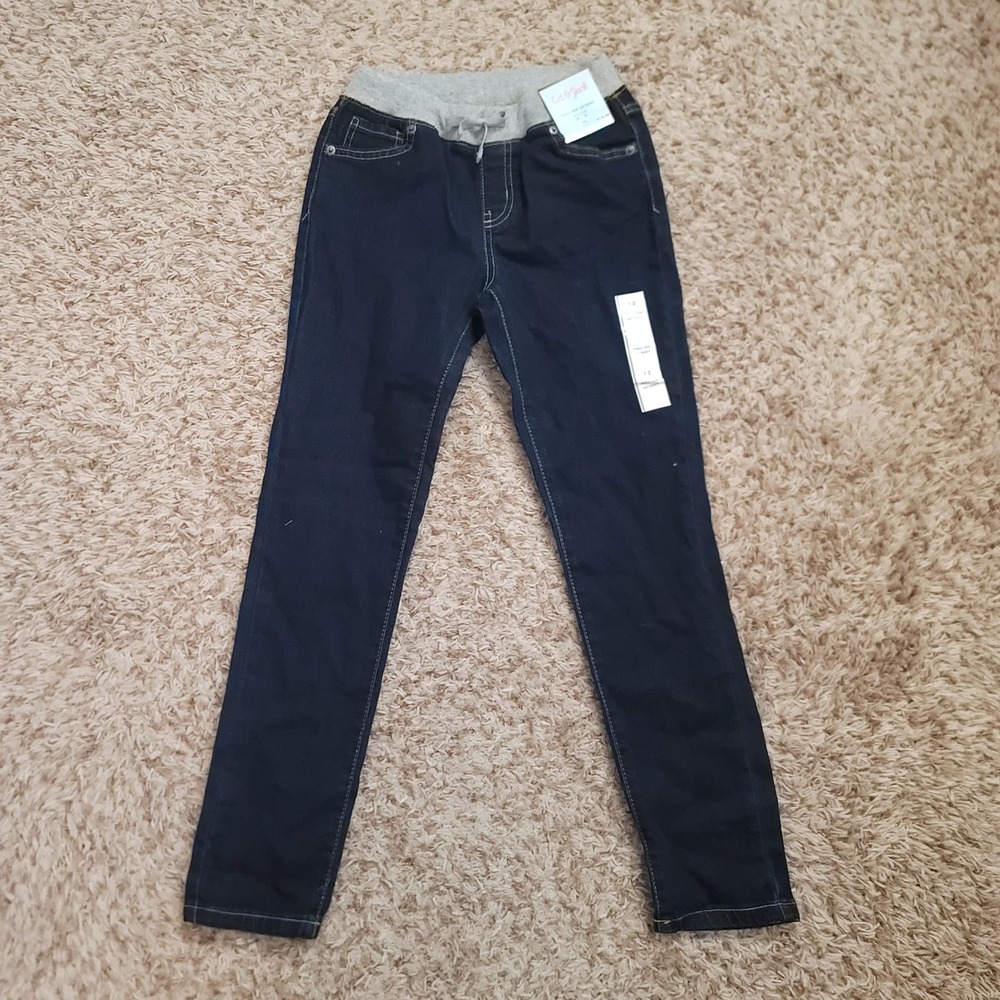 Cat & Jack Pull-On Skinny Jeans Kids Size 12 Dark Blue Knit Waist Super Stretch